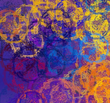 Soyut arka plan sanatı. 2D çizim. Etkileyici yağlı boya resim. Tuvalde fırça darbeleri. Modern sanat. Çok renkli arkaplan. Çağdaş sanat. İfade. Sanatsal dijital palet.