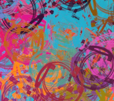 Soyut arka plan sanatı. 2D çizim. Etkileyici yağlı boya resim. Tuvalde fırça darbeleri. Modern sanat. Çok renkli arkaplan. Çağdaş sanat. İfade. Sanatsal dijital palet.