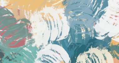 Soyut arka plan sanatı. 2D çizim. Etkileyici yağlı boya resim. Tuvalde fırça darbeleri. Modern sanat. Çok renkli arkaplan. Çağdaş sanat. İfade. Sanatsal dijital palet.