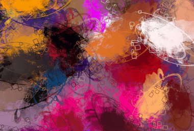 Soyut arka plan sanatı. 2D çizim. Etkileyici yağlı boya resim. Tuvalde fırça darbeleri. Modern sanat. Çok renkli arkaplan. Çağdaş sanat. İfade. Sanatsal dijital palet.