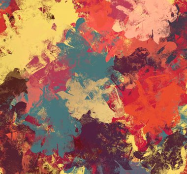 Soyut arka plan sanatı. 2D çizim. Etkileyici yağlı boya resim. Tuvalde fırça darbeleri. Modern sanat. Çok renkli arkaplan. Çağdaş sanat. İfade. Sanatsal dijital palet.