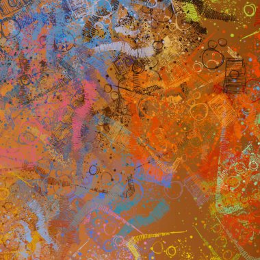 Soyut arka plan sanatı. 2D çizim. Etkileyici yağlı boya resim. Tuvalde fırça darbeleri. Modern sanat. Çok renkli arkaplan. Çağdaş sanat. İfade. Sanatsal dijital palet.