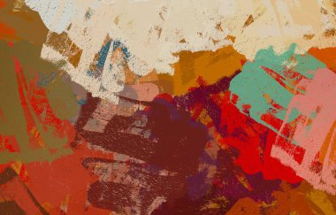 Soyut arka plan sanatı. 2D çizim. Etkileyici yağlı boya resim. Tuvalde fırça darbeleri. Modern sanat. Çok renkli arkaplan. Çağdaş sanat. İfade. Sanatsal dijital palet.