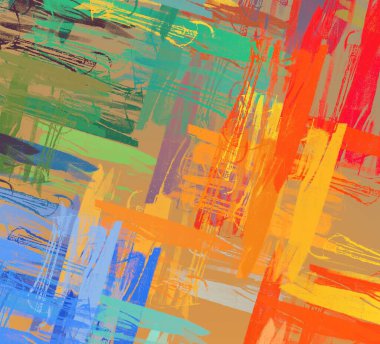 Soyut arka plan sanatı. 2D çizim. Etkileyici yağlı boya resim. Tuvalde fırça darbeleri. Modern sanat. Çok renkli arkaplan. Çağdaş sanat. İfade. Sanatsal dijital palet.