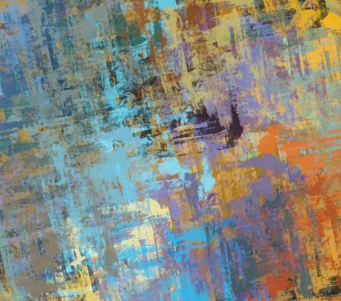 Soyut arka plan sanatı. 2D çizim. Etkileyici yağlı boya resim. Tuvalde fırça darbeleri. Modern sanat. Çok renkli arkaplan. Çağdaş sanat. İfade. Sanatsal dijital palet.