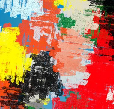 Soyut arka plan sanatı. 2D çizim. Etkileyici yağlı boya resim. Tuvalde fırça darbeleri. Modern sanat. Çok renkli arkaplan. Çağdaş sanat. İfade. Sanatsal dijital palet.
