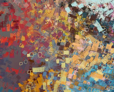 Soyut arka plan sanatı. 2D çizim. Etkileyici yağlı boya resim. Tuvalde fırça darbeleri. Modern sanat. Çok renkli arkaplan. Çağdaş sanat. İfade. Sanatsal dijital palet.