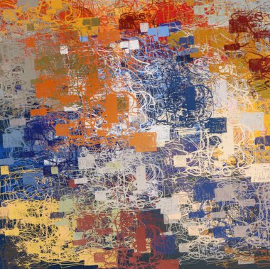 Soyut arka plan sanatı. 2D çizim. Etkileyici yağlı boya resim. Tuvalde fırça darbeleri. Modern sanat. Çok renkli arkaplan. Çağdaş sanat. İfade. Sanatsal dijital palet.