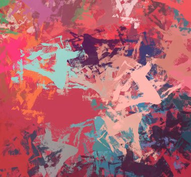 Soyut arka plan sanatı. 2D çizim. Etkileyici yağlı boya resim. Tuvalde fırça darbeleri. Modern sanat. Çok renkli arkaplan. Çağdaş sanat. İfade. Sanatsal dijital palet.