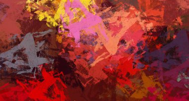 Soyut arka plan sanatı. 2D çizim. Etkileyici yağlı boya resim. Tuvalde fırça darbeleri. Modern sanat. Çok renkli arkaplan. Çağdaş sanat. İfade. Sanatsal dijital palet.