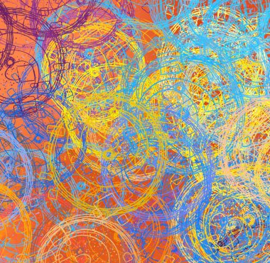 Soyut arka plan sanatı. 2D çizim. Etkileyici yağlı boya resim. Tuvalde fırça darbeleri. Modern sanat. Çok renkli arkaplan. Çağdaş sanat. İfade. Sanatsal dijital palet.