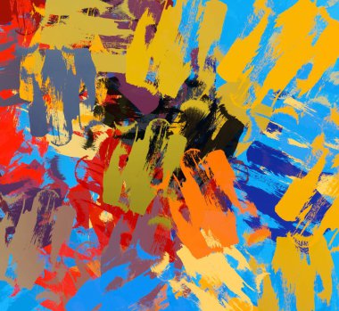 Soyut arka plan sanatı. 2D çizim. Etkileyici yağlı boya resim. Tuvalde fırça darbeleri. Modern sanat. Çok renkli arkaplan. Çağdaş sanat. İfade. Sanatsal dijital palet.