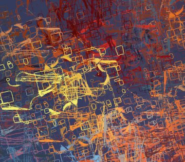 Soyut arka plan sanatı. 2D çizim. Etkileyici yağlı boya resim. Tuvalde fırça darbeleri. Modern sanat. Çok renkli arkaplan. Çağdaş sanat. İfade. Sanatsal dijital palet.