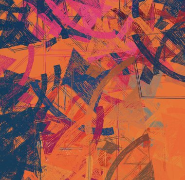 Soyut arka plan sanatı. 2D çizim. Etkileyici yağlı boya resim. Tuvalde fırça darbeleri. Modern sanat. Çok renkli arkaplan. Çağdaş sanat. İfade. Sanatsal dijital palet.