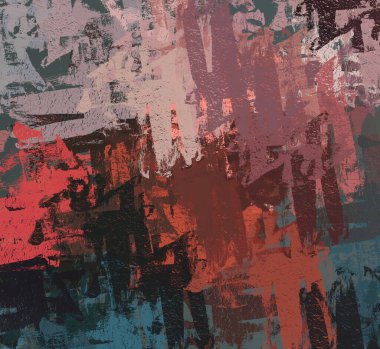 Soyut arka plan sanatı. 2D çizim. Etkileyici yağlı boya resim. Tuvalde fırça darbeleri. Modern sanat. Çok renkli arkaplan. Çağdaş sanat. İfade. Sanatsal dijital palet.