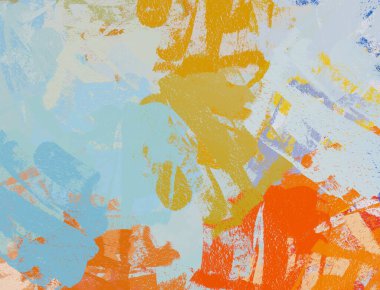 Soyut arka plan sanatı. 2D çizim. Etkileyici yağlı boya resim. Tuvalde fırça darbeleri. Modern sanat. Çok renkli arkaplan. Çağdaş sanat. İfade. Sanatsal dijital palet.
