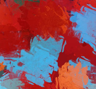 Soyut arka plan sanatı. 2D çizim. Etkileyici yağlı boya resim. Tuvalde fırça darbeleri. Modern sanat. Çok renkli arkaplan. Çağdaş sanat. İfade. Sanatsal dijital palet.