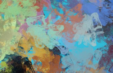 Soyut arka plan sanatı. 2D çizim. Etkileyici yağlı boya resim. Tuvalde fırça darbeleri. Modern sanat. Çok renkli arkaplan. Çağdaş sanat. İfade. Sanatsal dijital palet.