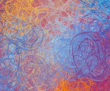 Soyut arka plan sanatı. 2D çizim. Etkileyici yağlı boya resim. Tuvalde fırça darbeleri. Modern sanat. Çok renkli arkaplan. Çağdaş sanat. İfade. Sanatsal dijital palet.