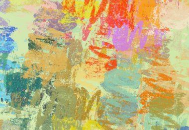 Soyut arka plan sanatı. 2D çizim. Etkileyici yağlı boya resim. Tuvalde fırça darbeleri. Modern sanat. Çok renkli arkaplan. Çağdaş sanat. İfade. Sanatsal dijital palet.