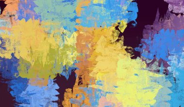 Soyut arka plan sanatı. 2D çizim. Etkileyici yağlı boya resim. Tuvalde fırça darbeleri. Modern sanat. Çok renkli arkaplan. Çağdaş sanat. İfade. Sanatsal dijital palet.