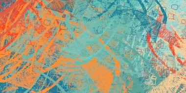 Soyut arka plan sanatı. 2D çizim. Etkileyici yağlı boya resim. Tuvalde fırça darbeleri. Modern sanat. Çok renkli arkaplan. Çağdaş sanat. İfade. Sanatsal dijital palet.