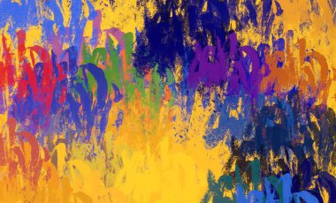Soyut arka plan sanatı. 2D çizim. Etkileyici yağlı boya resim. Tuvalde fırça darbeleri. Modern sanat. Çok renkli arkaplan. Çağdaş sanat. İfade. Sanatsal dijital palet.