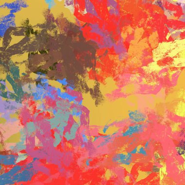Soyut arka plan sanatı. 2D çizim. Etkileyici yağlı boya resim. Tuvalde fırça darbeleri. Modern sanat. Çok renkli arkaplan. Çağdaş sanat. İfade. Sanatsal dijital palet.