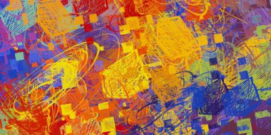 Soyut arka plan sanatı. 2D çizim. Etkileyici yağlı boya resim. Tuvalde fırça darbeleri. Modern sanat. Çok renkli arkaplan. Çağdaş sanat. İfade. Sanatsal dijital palet.