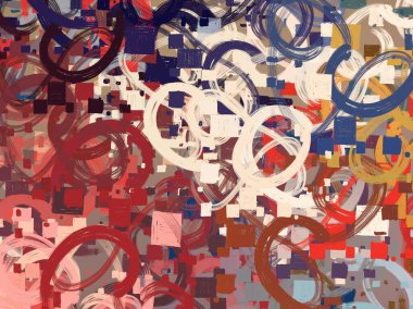 Soyut arka plan sanatı. 2D çizim. Etkileyici yağlı boya resim. Tuvalde fırça darbeleri. Modern sanat. Çok renkli arkaplan. Çağdaş sanat. İfade. Sanatsal dijital palet.