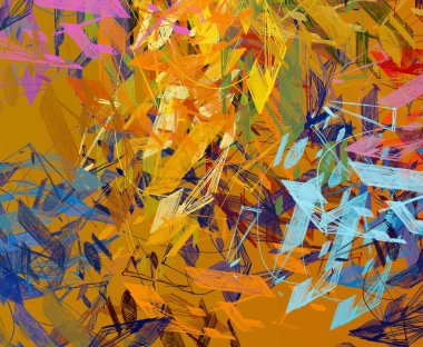 Soyut arka plan sanatı. 2D çizim. Etkileyici yağlı boya resim. Tuvalde fırça darbeleri. Modern sanat. Çok renkli arkaplan. Çağdaş sanat. İfade. Sanatsal dijital palet.