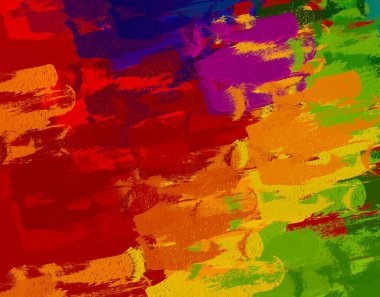 Soyut arka plan sanatı. 2D çizim. Etkileyici yağlı boya resim. Tuvalde fırça darbeleri. Modern sanat. Çok renkli arkaplan. Çağdaş sanat. İfade. Sanatsal dijital palet.