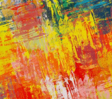 Soyut arka plan sanatı. 2D çizim. Etkileyici yağlı boya resim. Tuvalde fırça darbeleri. Modern sanat. Çok renkli arkaplan. Çağdaş sanat. İfade. Sanatsal dijital palet.
