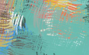 Soyut arka plan sanatı. 2D çizim. Etkileyici yağlı boya resim. Tuvalde fırça darbeleri. Modern sanat. Çok renkli arkaplan. Çağdaş sanat. İfade. Sanatsal dijital palet.