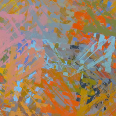 Soyut arka plan sanatı. 2D çizim. Etkileyici yağlı boya resim. Tuvalde fırça darbeleri. Modern sanat. Çok renkli arkaplan. Çağdaş sanat. İfade. Sanatsal dijital palet.