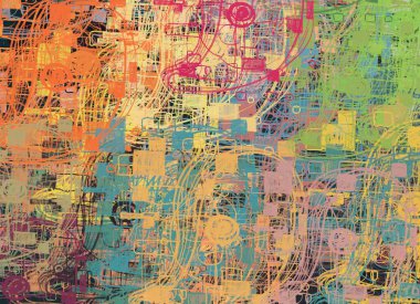 Soyut arka plan sanatı. 2D çizim. Etkileyici yağlı boya resim. Tuvalde fırça darbeleri. Modern sanat. Çok renkli arkaplan. Çağdaş sanat. İfade. Sanatsal dijital palet.