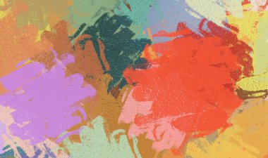 Soyut arka plan sanatı. 2D çizim. Etkileyici yağlı boya resim. Tuvalde fırça darbeleri. Modern sanat. Çok renkli arkaplan. Çağdaş sanat. İfade. Sanatsal dijital palet.