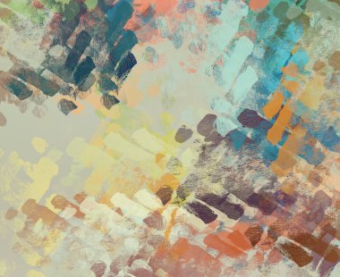 Soyut arka plan sanatı. 2D çizim. Etkileyici yağlı boya resim. Tuvalde fırça darbeleri. Modern sanat. Çok renkli arkaplan. Çağdaş sanat. İfade. Sanatsal dijital palet.