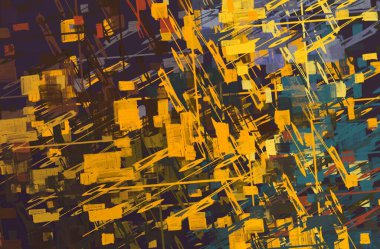 Soyut arka plan sanatı. 2D çizim. Etkileyici yağlı boya resim. Tuvalde fırça darbeleri. Modern sanat. Çok renkli arkaplan. Çağdaş sanat. İfade. Sanatsal dijital palet.