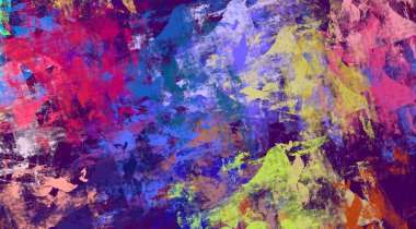 Soyut arka plan sanatı. 2D çizim. Etkileyici yağlı boya resim. Tuvalde fırça darbeleri. Modern sanat. Çok renkli arkaplan. Çağdaş sanat. İfade. Sanatsal dijital palet.