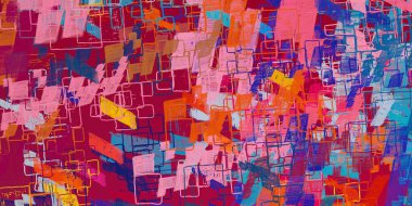 Soyut arka plan sanatı. 2D çizim. Etkileyici yağlı boya resim. Tuvalde fırça darbeleri. Modern sanat. Çok renkli arkaplan. Çağdaş sanat. İfade. Sanatsal dijital palet.