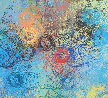 Soyut arka plan sanatı. 2D çizim. Etkileyici yağlı boya resim. Tuvalde fırça darbeleri. Modern sanat. Çok renkli arkaplan. Çağdaş sanat. İfade. Sanatsal dijital palet.