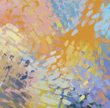 Soyut arka plan sanatı. 2D çizim. Etkileyici yağlı boya resim. Tuvalde fırça darbeleri. Modern sanat. Çok renkli arkaplan. Çağdaş sanat. İfade. Sanatsal dijital palet.