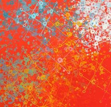 Soyut arka plan sanatı. 2D çizim. Etkileyici yağlı boya resim. Tuvalde fırça darbeleri. Modern sanat. Çok renkli arkaplan. Çağdaş sanat. İfade. Sanatsal dijital palet.