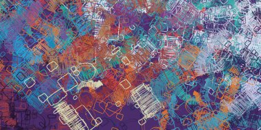 Soyut arka plan sanatı. 2D çizim. Etkileyici yağlı boya resim. Tuvalde fırça darbeleri. Modern sanat. Çok renkli arkaplan. Çağdaş sanat. İfade. Sanatsal dijital palet.