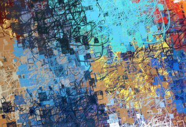 Soyut arka plan sanatı. 2D çizim. Etkileyici yağlı boya resim. Tuvalde fırça darbeleri. Modern sanat. Çok renkli arkaplan. Çağdaş sanat. İfade. Sanatsal dijital palet.