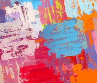 Soyut arka plan sanatı. 2D çizim. Etkileyici yağlı boya resim. Tuvalde fırça darbeleri. Modern sanat. Çok renkli arkaplan. Çağdaş sanat. İfade. Sanatsal dijital palet.