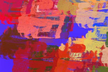 Soyut arka plan sanatı. 2D çizim. Etkileyici yağlı boya resim. Tuvalde fırça darbeleri. Modern sanat. Çok renkli arkaplan. Çağdaş sanat. İfade. Sanatsal dijital palet.