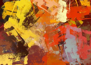 Soyut arka plan sanatı. 2D çizim. Etkileyici yağlı boya resim. Tuvalde fırça darbeleri. Modern sanat. Çok renkli arkaplan. Çağdaş sanat. İfade. Sanatsal dijital palet.