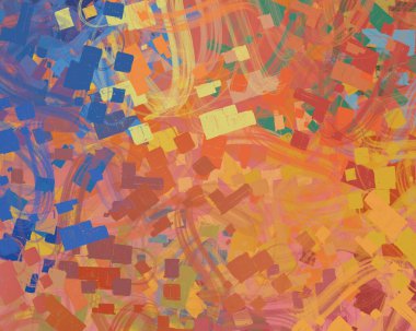 Soyut arka plan sanatı. 2D çizim. Etkileyici yağlı boya resim. Tuvalde fırça darbeleri. Modern sanat. Çok renkli arkaplan. Çağdaş sanat. İfade. Sanatsal dijital palet.